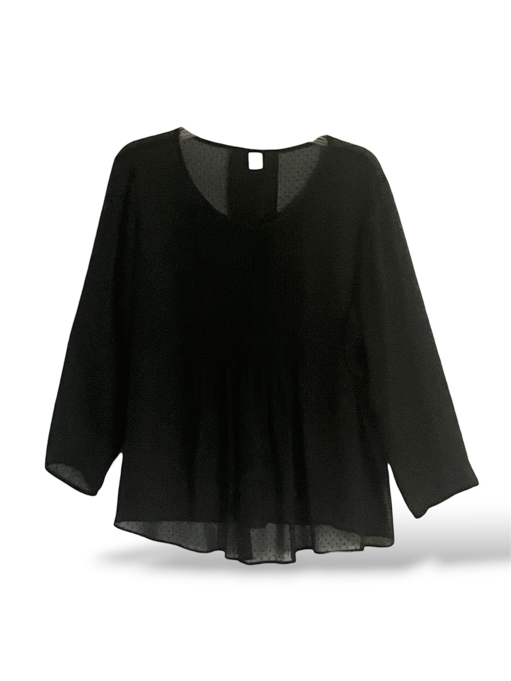 Sheer Polka Dot Black Dobby Long-Sleeve Loose Cut Layering Top - Picture 7 of 8